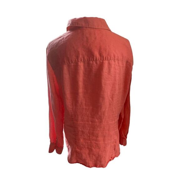 J. Crew Linen Shirt Button Down Long Sleeves Pocket Accent Sz 10 Orange - Picture 2 of 7